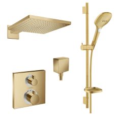 Hansgrohe Ecostat Concealed Shower Valve with Raindance Slide Rail and Overhead Shower (Brushed Brass)