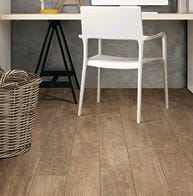 Wood effect floor tiles in living space 